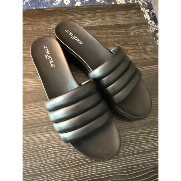 J/Slides Quirky Black Leather Platform Sandals Sz. 11 - Picture 1 of 8